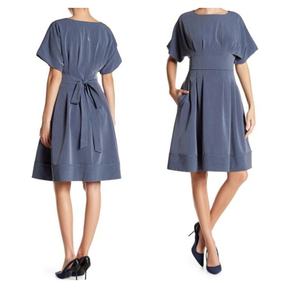 ANDREA CROCETTA Blue Tie Waist Dolman Sleeve Dress
